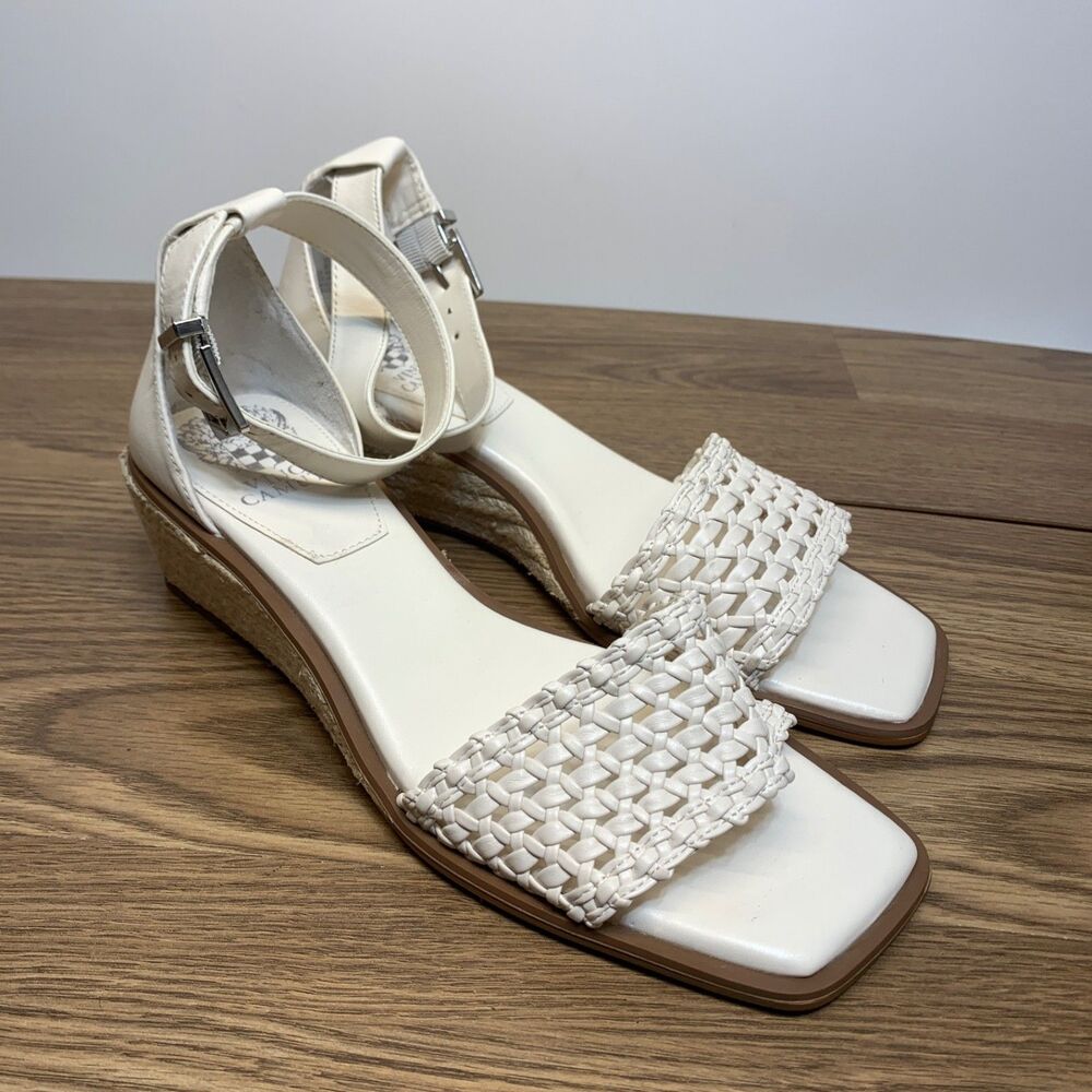 Vince Camuto Adjustable Espadrille Wedge Sandals Bretandi Cream Womens Size 8.5M